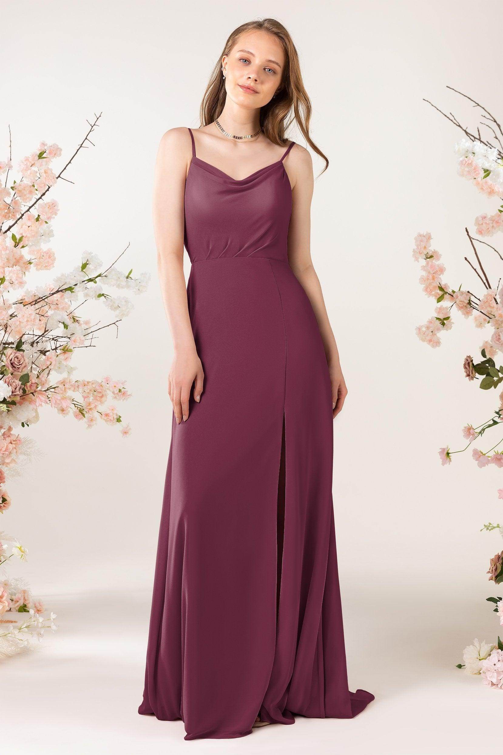 Sheath Sweep-Brush Train Chiffon Bridesmaid Dress CB0457 - COCOMELODY